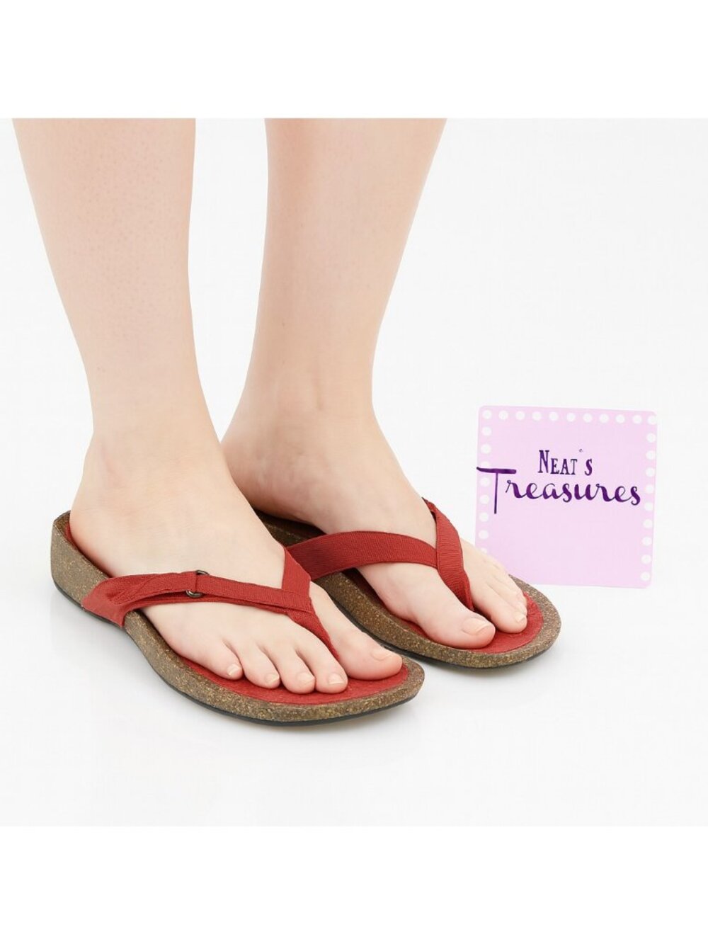 Teva VENTURA 6503 Red Leather Cork Thong Flip Flop Slide Sandal Size 9  EU 40
